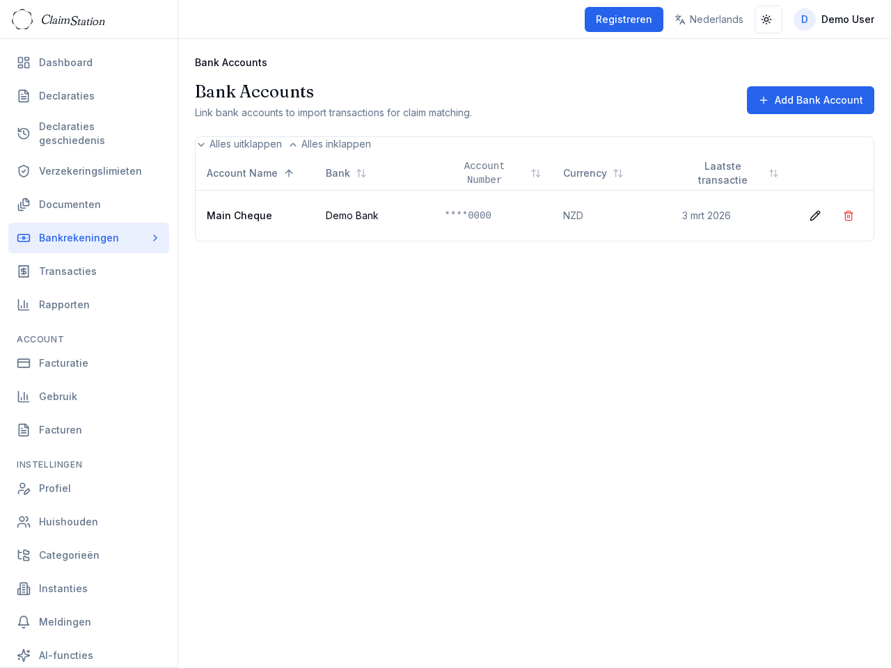 ClaimStation Bank Accounts